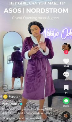 Natalie ODell screenshot of tiktok video promoting Nordstrom store opening