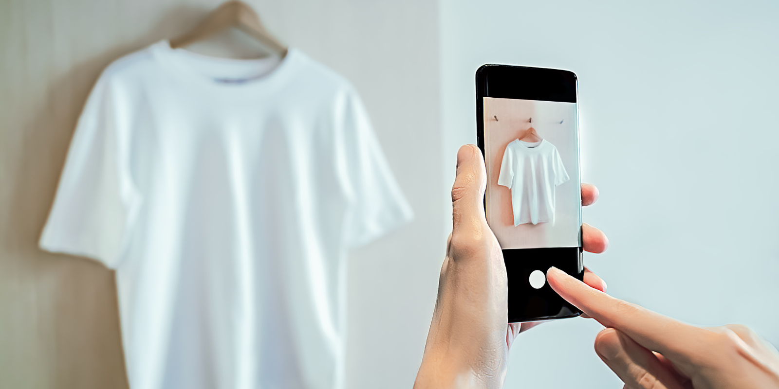 Photo of someone photographing a white shirt - social commerce trends 