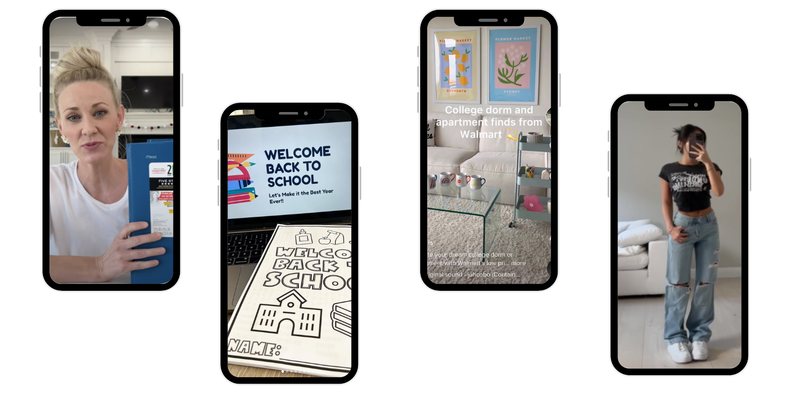 Collage of phone images with back to school influencer contant